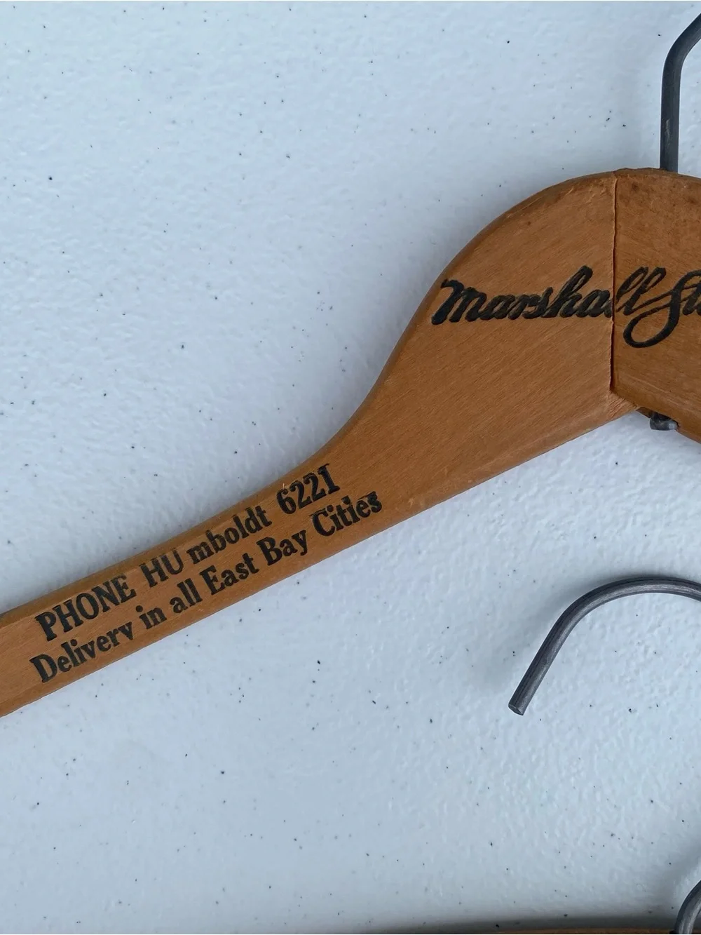 Lot of 2 : Vintage Wooden Advertising Clothes Hangers Marshall Steel Live Wire
